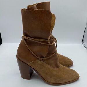 Intentionally Blank Pepper Leather Tie Boots size 37 7 tan brown suede